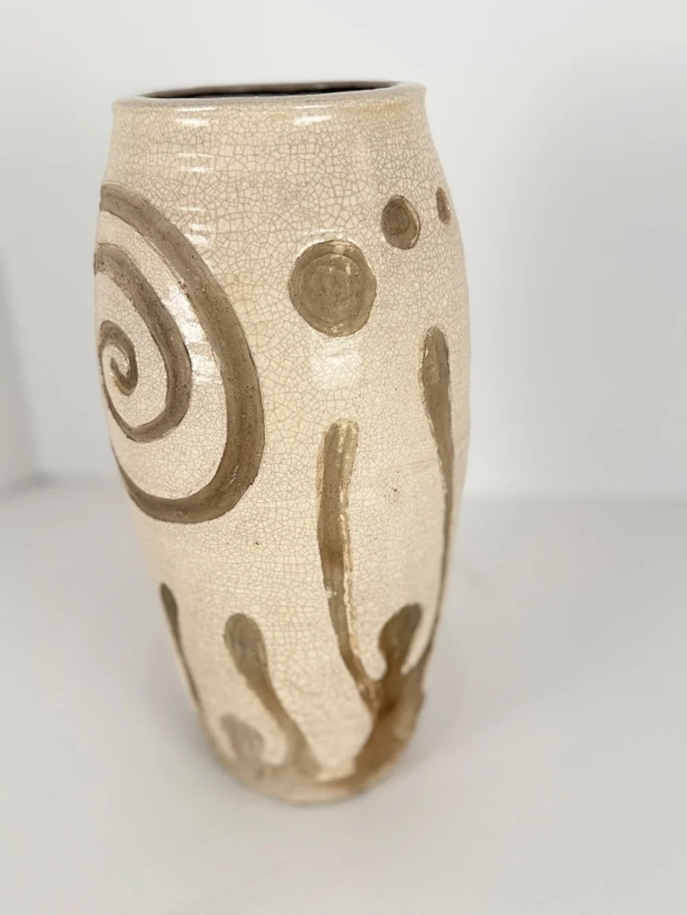 Midcentury Handmade Stoneware Crackle Glaze Vase